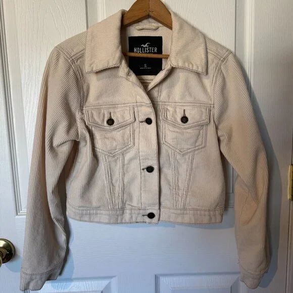 Hollister Kids Corduroy Cropped Jacket Girl Power Girly Small Cream Y2K Preppy - Picture 6 of 10